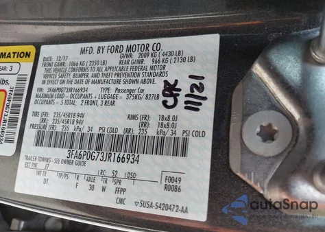 2018 Ford Fusion S из США, поврежденный, VIN 3FA6P0G73JR166934